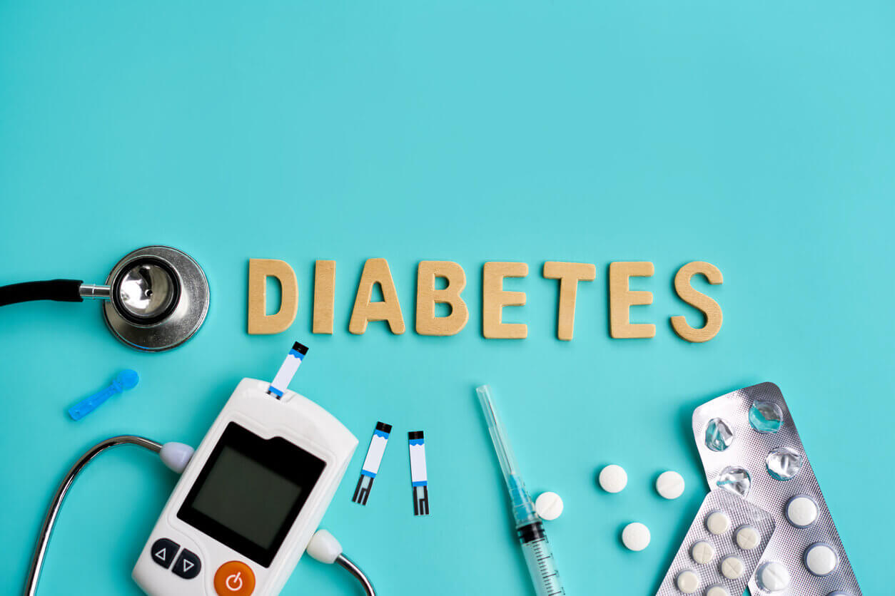 Diabetes concept with medical equipment.