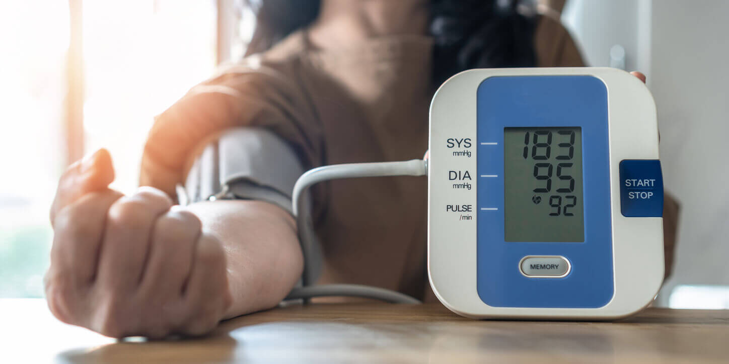 Hypertension or high blood pressure illness in patient with blood pressure monitoring,